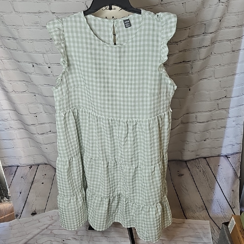 SHEIN Maternity Gingham Print Ruffle Trim Nursing Dress Green/White Size XXL